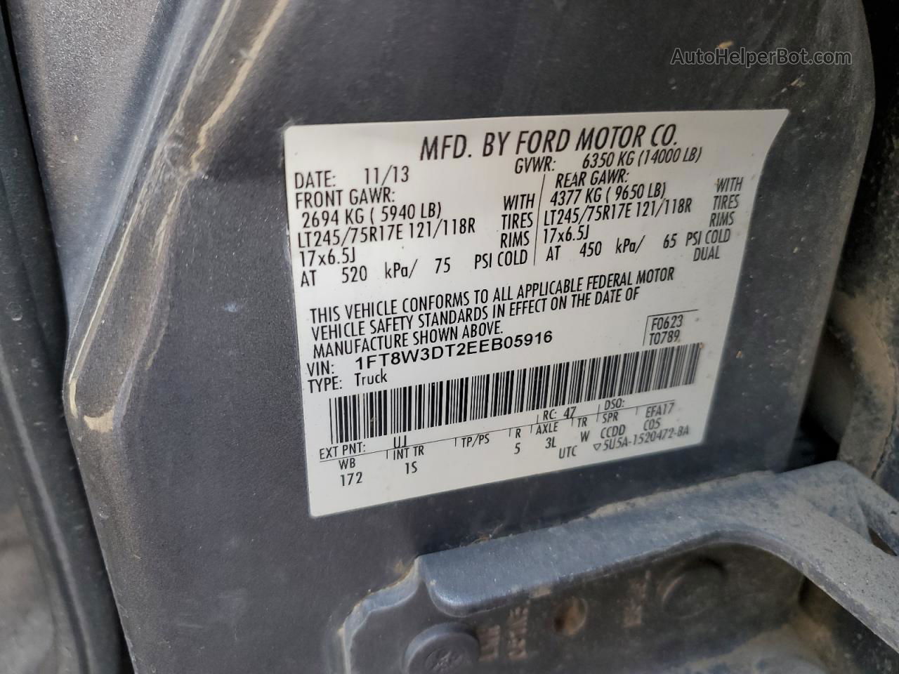 2014 Ford F350 Super Duty Charcoal vin: 1FT8W3DT2EEB05916