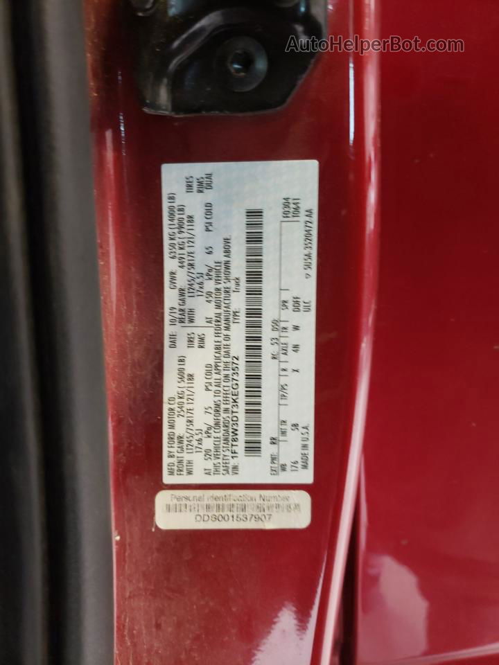 2019 Ford F350 Super Duty Red vin: 1FT8W3DT3KEG73572