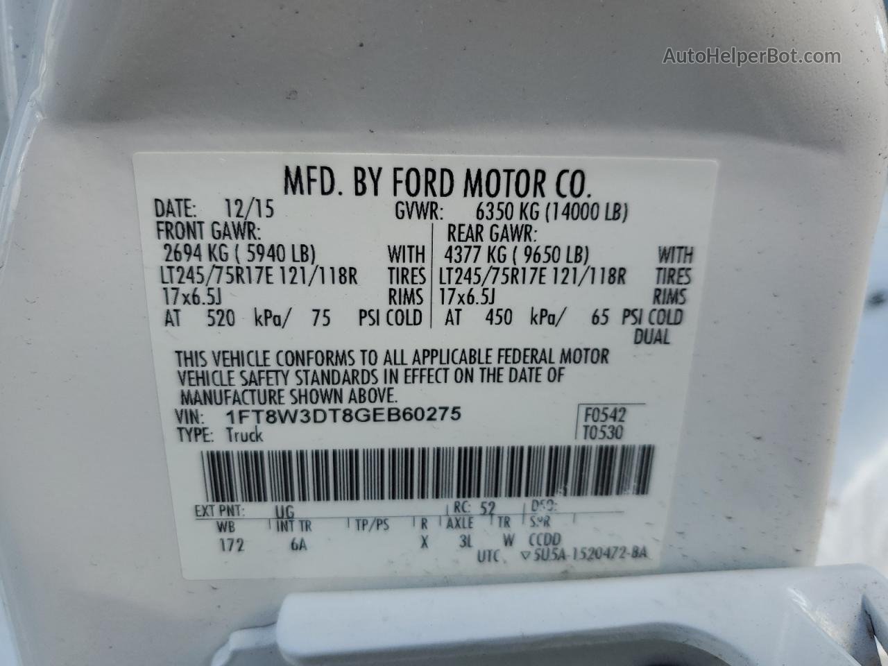 2016 Ford F350 Super Duty White vin: 1FT8W3DT8GEB60275