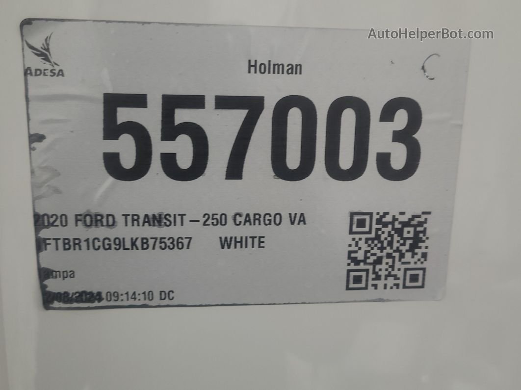 2020 Ford Transit T-250 vin: 1FTBR1CG9LKB75367