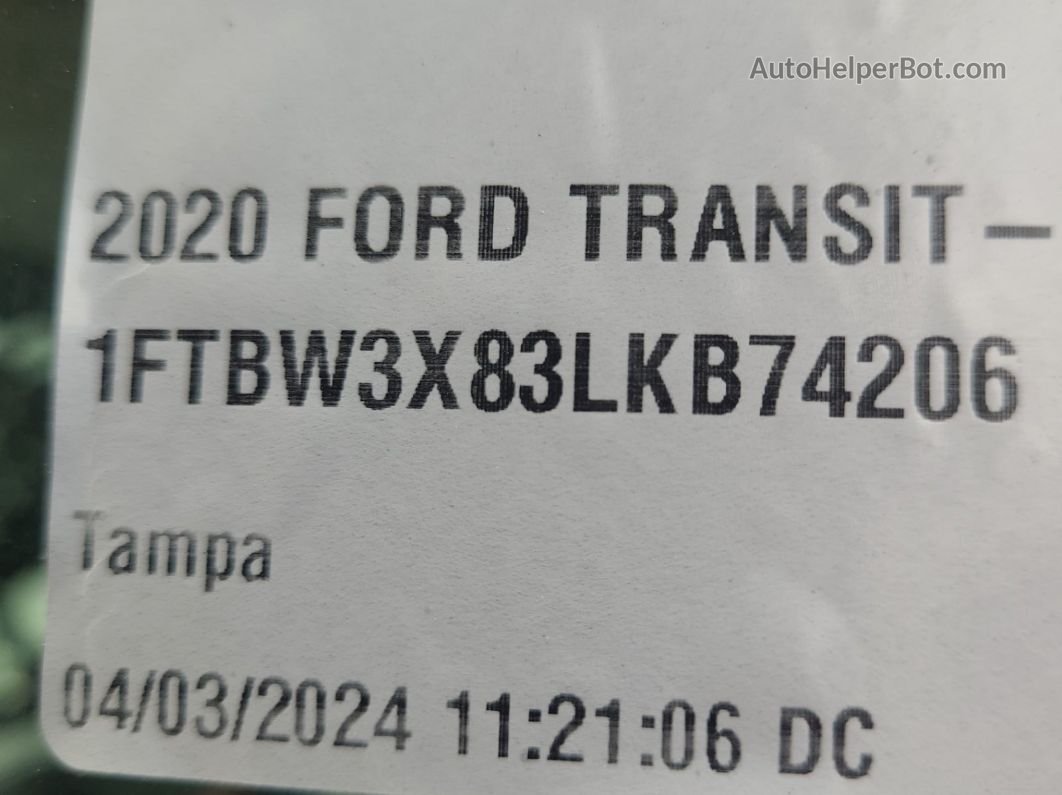 2020 Ford Transit-350 Cargo Van   vin: 1FTBW3X83LKB74206