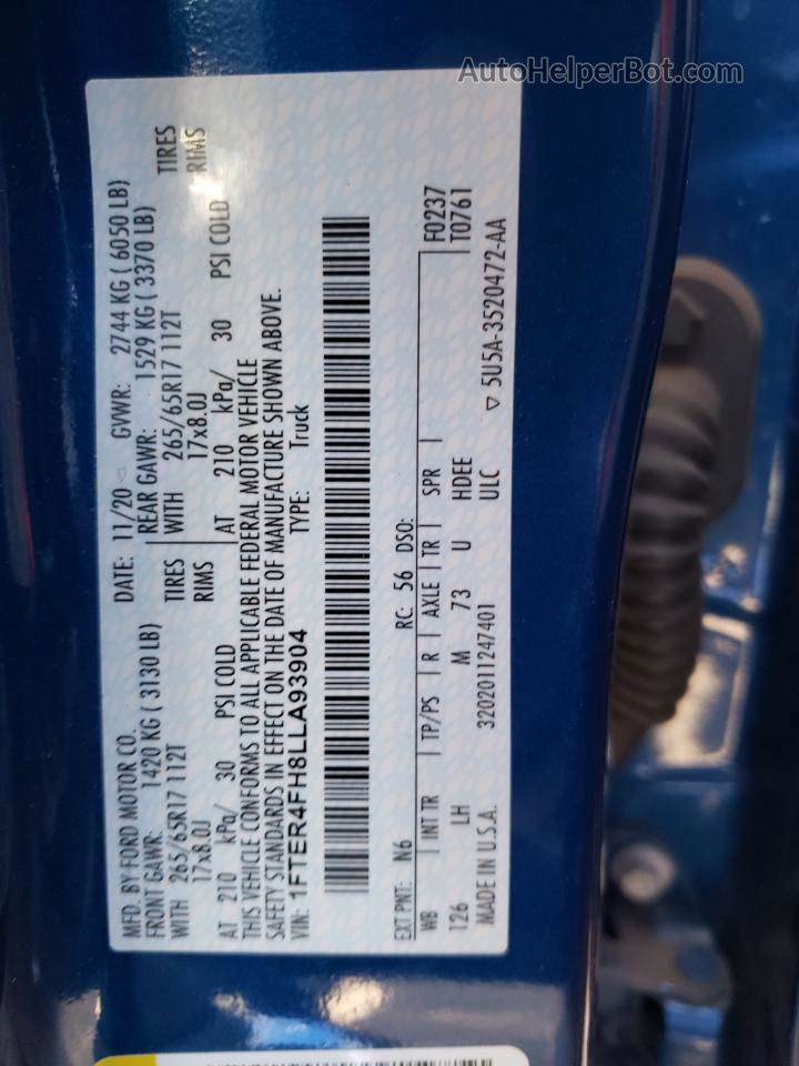 2020 Ford Ranger Xl Синий vin: 1FTER4FH8LLA93904