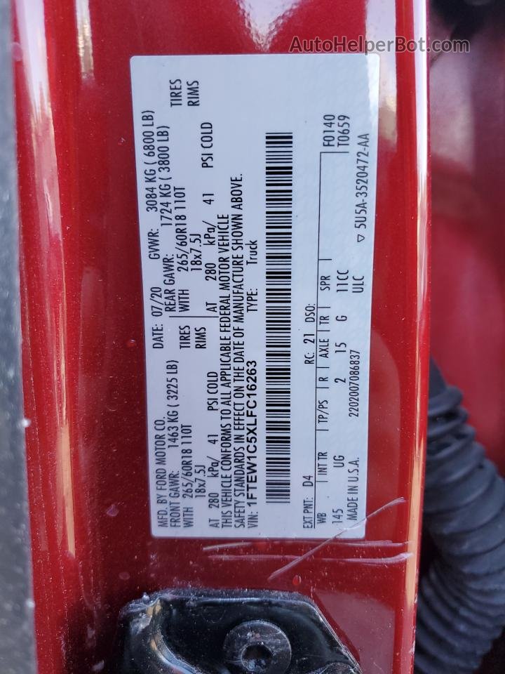 2020 Ford F150 Supercrew Red vin: 1FTEW1C5XLFC16263