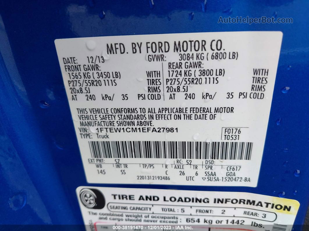 2014 Ford F-150 Stx Blue vin: 1FTEW1CM1EFA27981