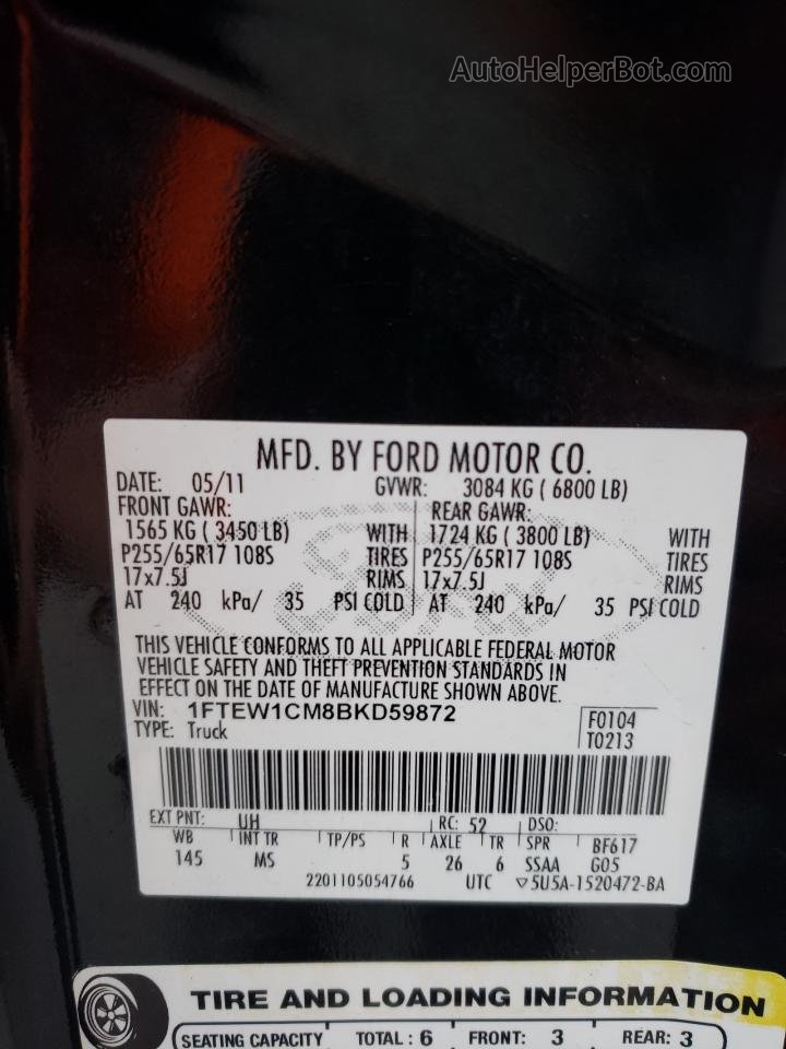2011 Ford F150 Supercrew Черный vin: 1FTEW1CM8BKD59872