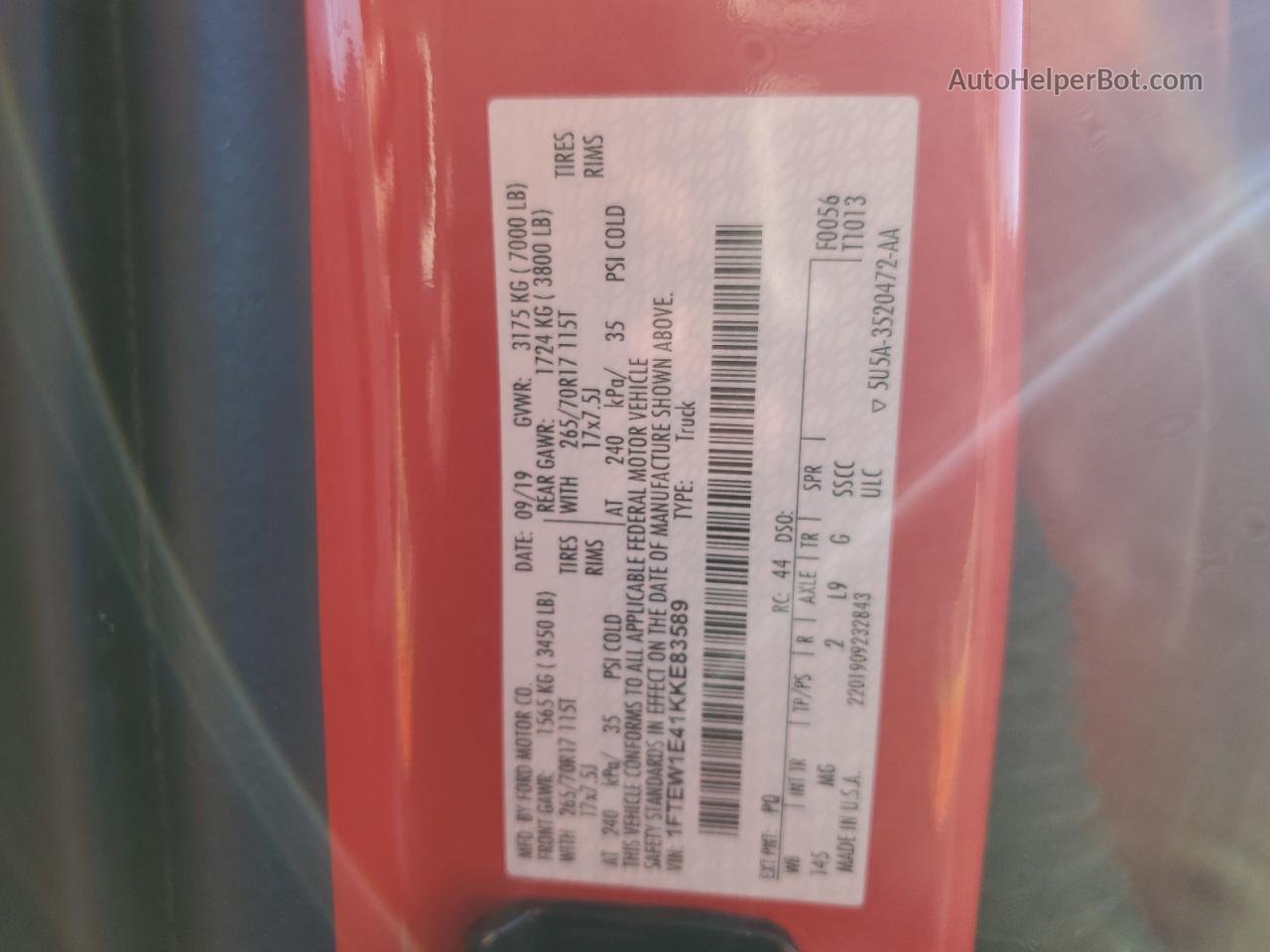 2019 Ford F150 Supercrew Red vin: 1FTEW1E41KKE83589