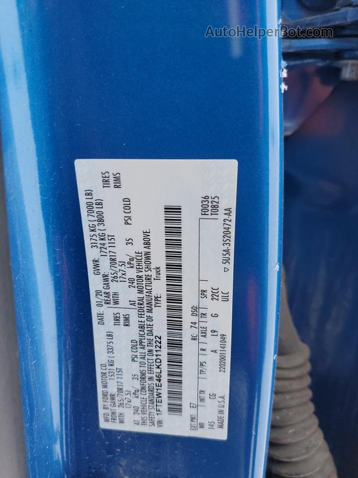 2020 Ford F150 Supercrew Blue vin: 1FTEW1E46LKD11222