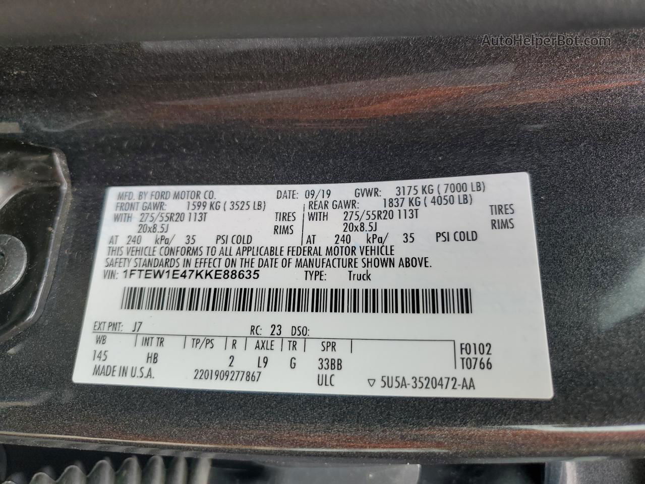 2019 Ford F150 Supercrew Gray vin: 1FTEW1E47KKE88635