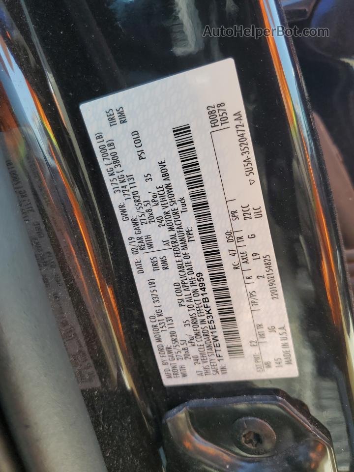 2019 Ford F150 Supercrew Black vin: 1FTEW1E53KFB14959