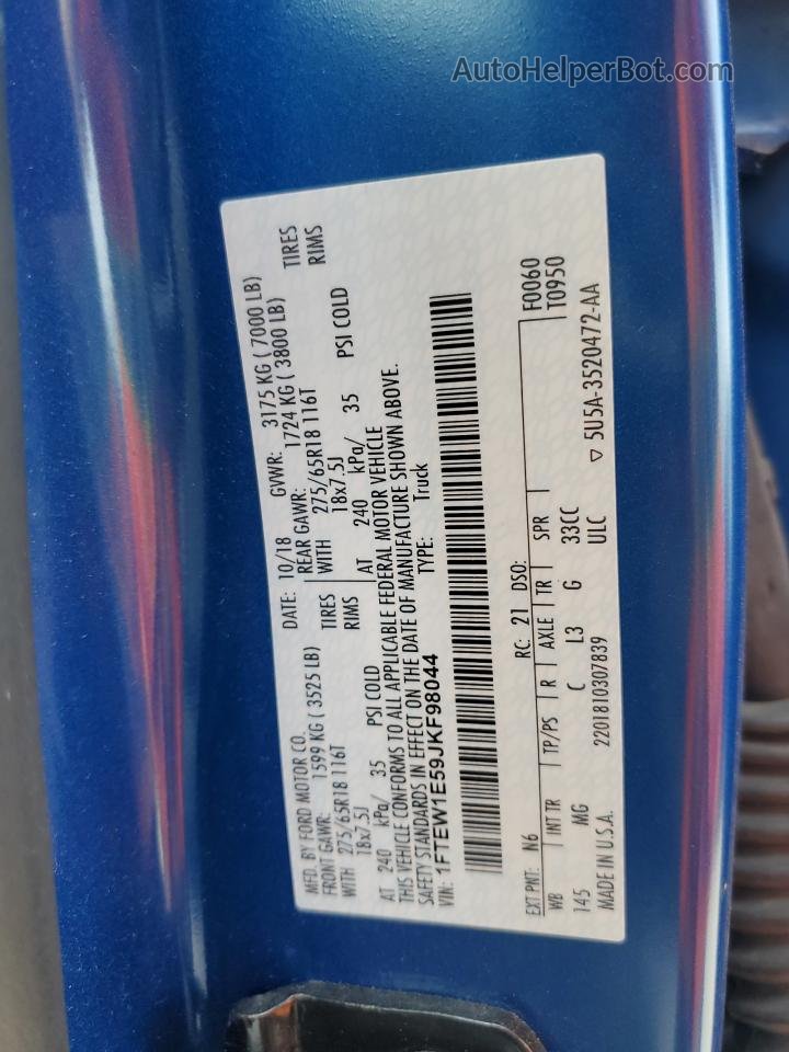 2018 Ford F150 Supercrew Синий vin: 1FTEW1E59JKF98044