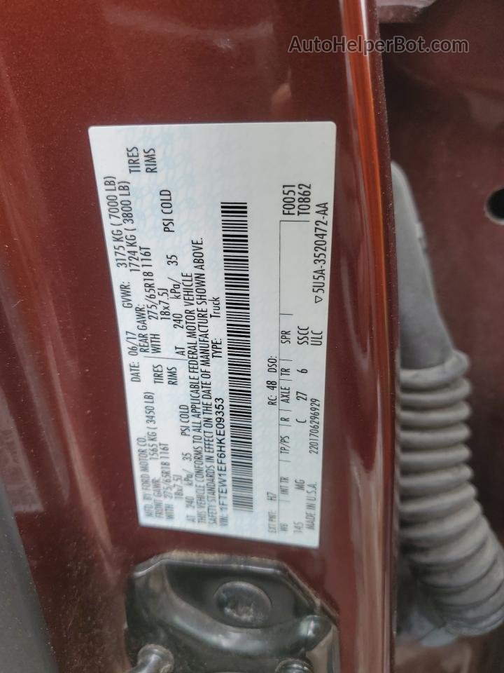 2017 Ford F150 Supercrew Red vin: 1FTEW1EF6HKE09353