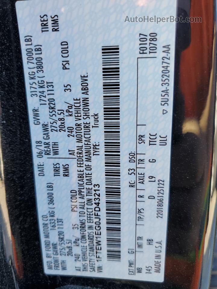2018 Ford F150 Supercrew Black vin: 1FTEW1EG0JFD43213