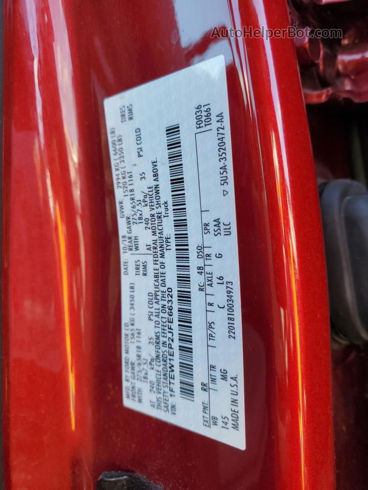 2018 Ford F150 Supercrew Red vin: 1FTEW1EP2JFE66320