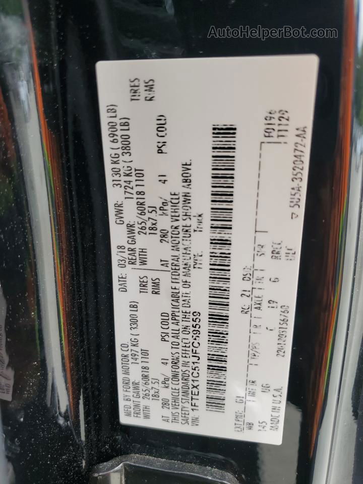 2018 Ford F150 Super Cab Black vin: 1FTEX1C51JFC59559