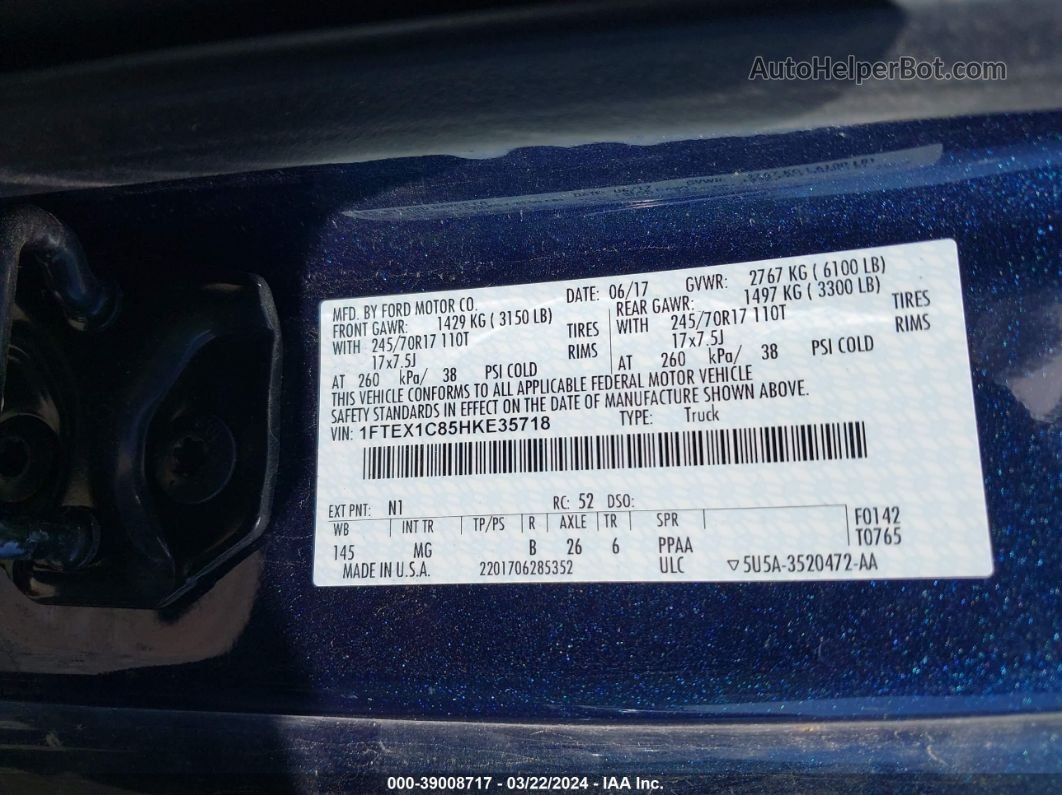 2017 Ford F-150 Xlt Синий vin: 1FTEX1C85HKE35718