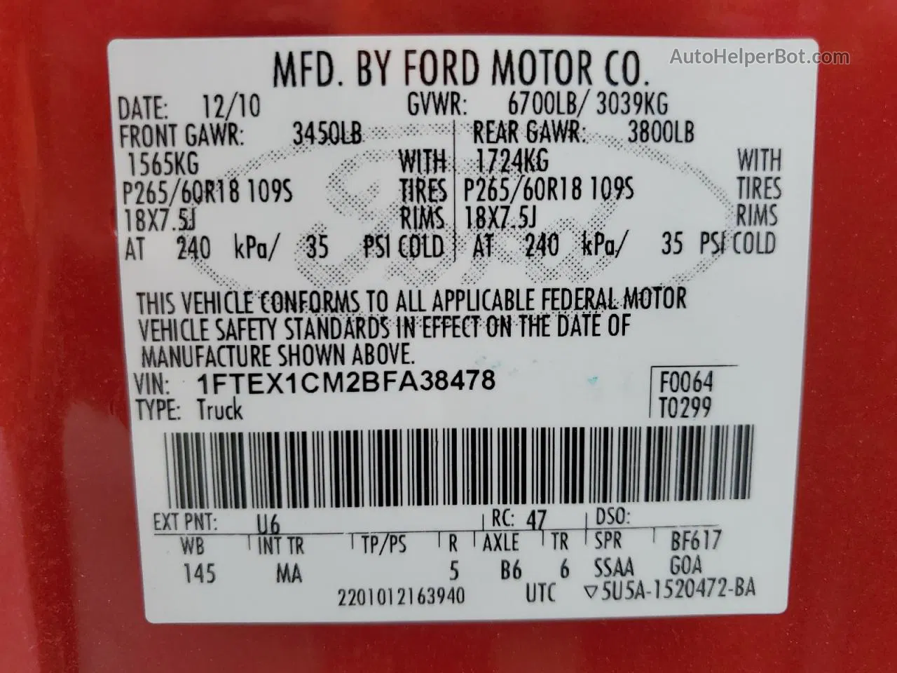 2011 Ford F150 Super Cab Red vin: 1FTEX1CM2BFA38478