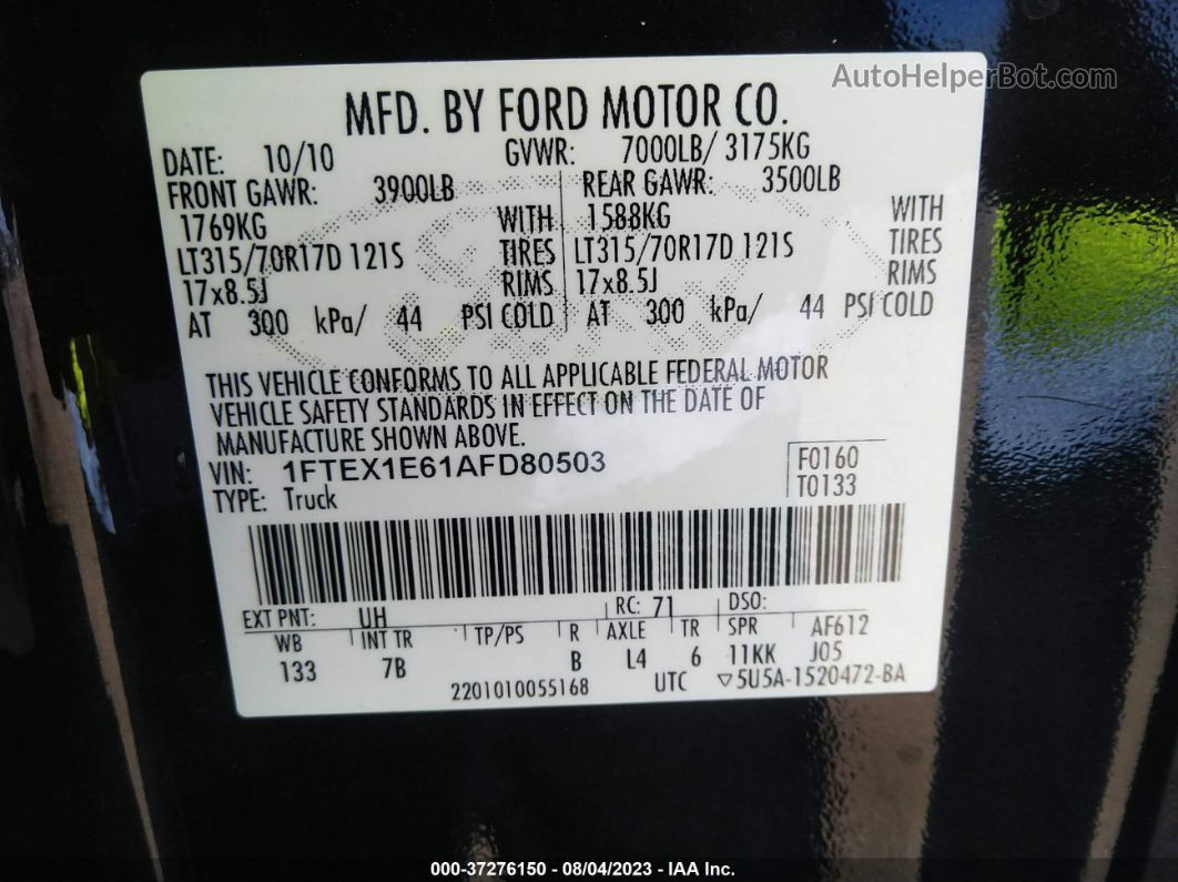 2010 Ford F-150 Svt Raptor Черный vin: 1FTEX1E61AFD80503