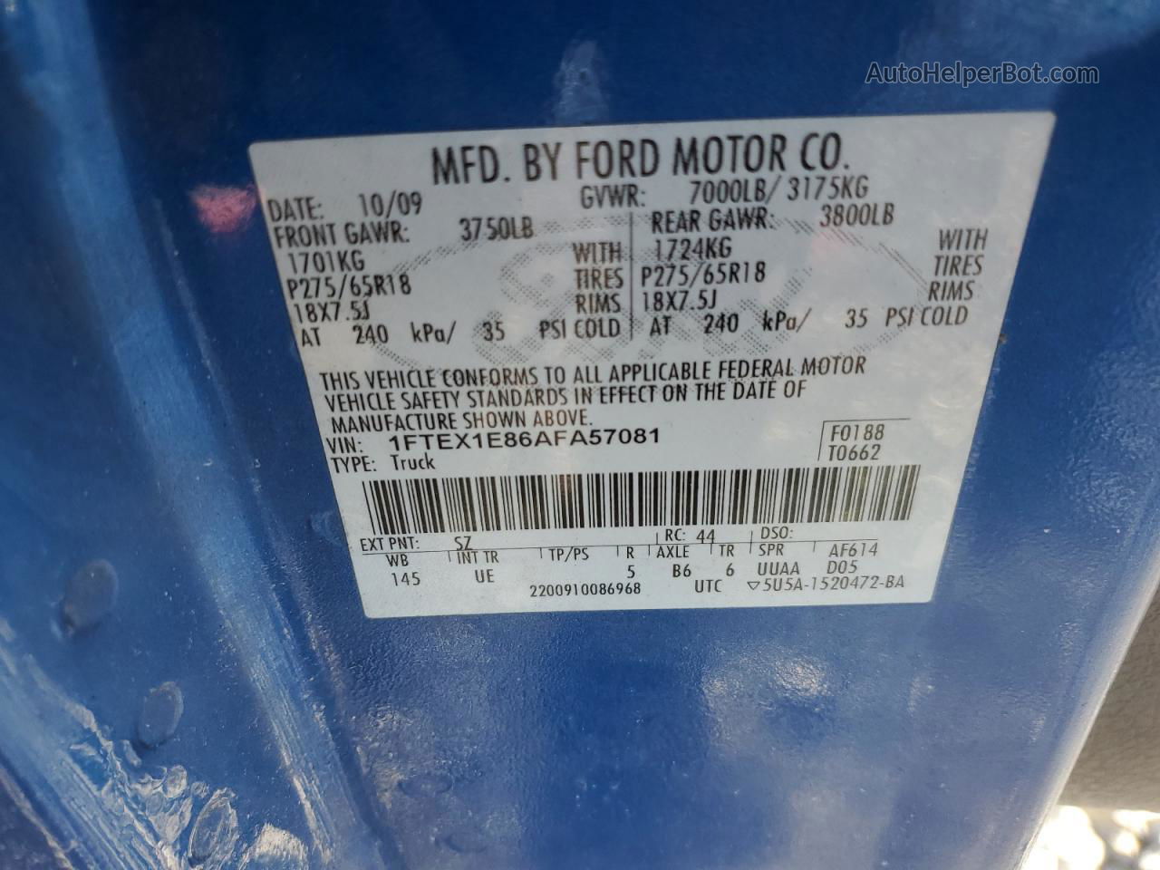 2010 Ford F150 Super Cab Blue vin: 1FTEX1E86AFA57081