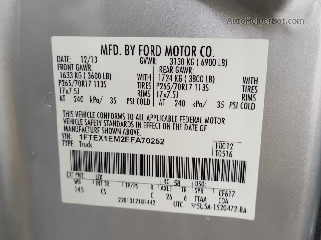 2014 Ford F-150 Xl Gray vin: 1FTEX1EM2EFA70252