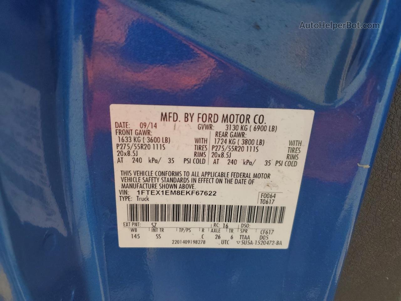 2014 Ford F150 Super Cab Blue vin: 1FTEX1EM8EKF67622
