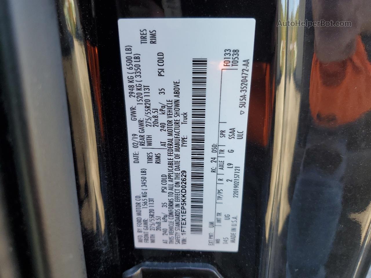 2019 Ford F150 Super Cab Black vin: 1FTEX1EP5KKD02629