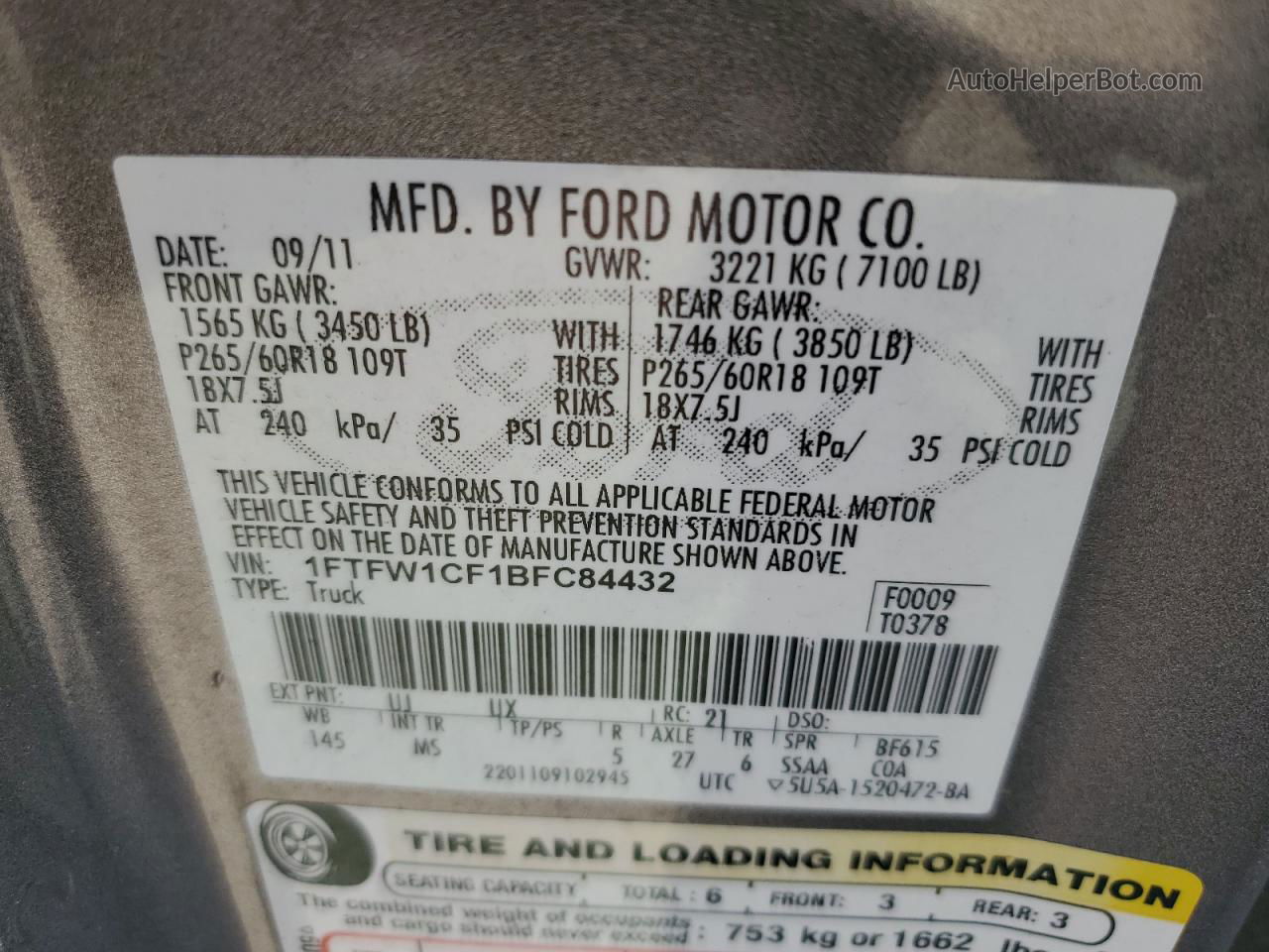 2011 Ford F150 Supercrew Gray vin: 1FTFW1CF1BFC84432