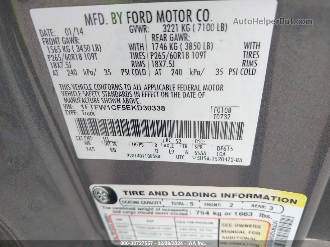 2014 Ford F-150 Fx2 Gray vin: 1FTFW1CF5EKD30338