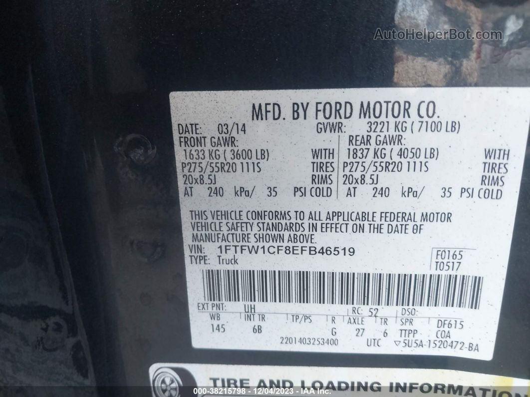 2014 Ford F-150 Fx2 Black vin: 1FTFW1CF8EFB46519