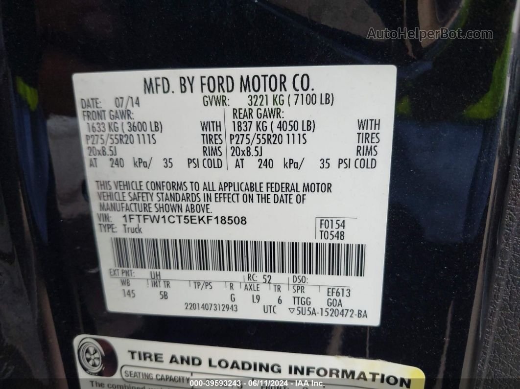 2014 Ford F-150 Fx2 Black vin: 1FTFW1CT5EKF18508