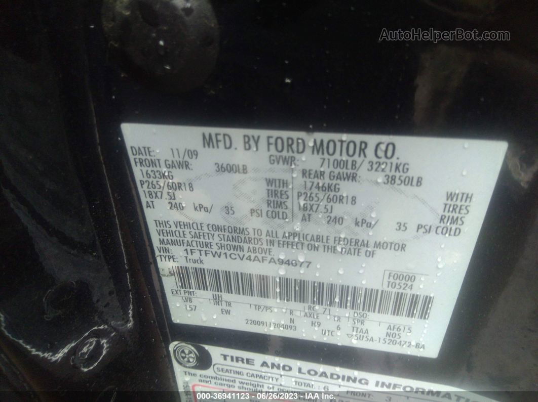 2010 Ford F-150 Xl/xlt Black vin: 1FTFW1CV4AFA94677
