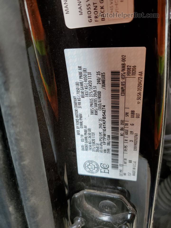 2019 Ford F150 Supercrew Black vin: 1FTFW1E41KFB54274