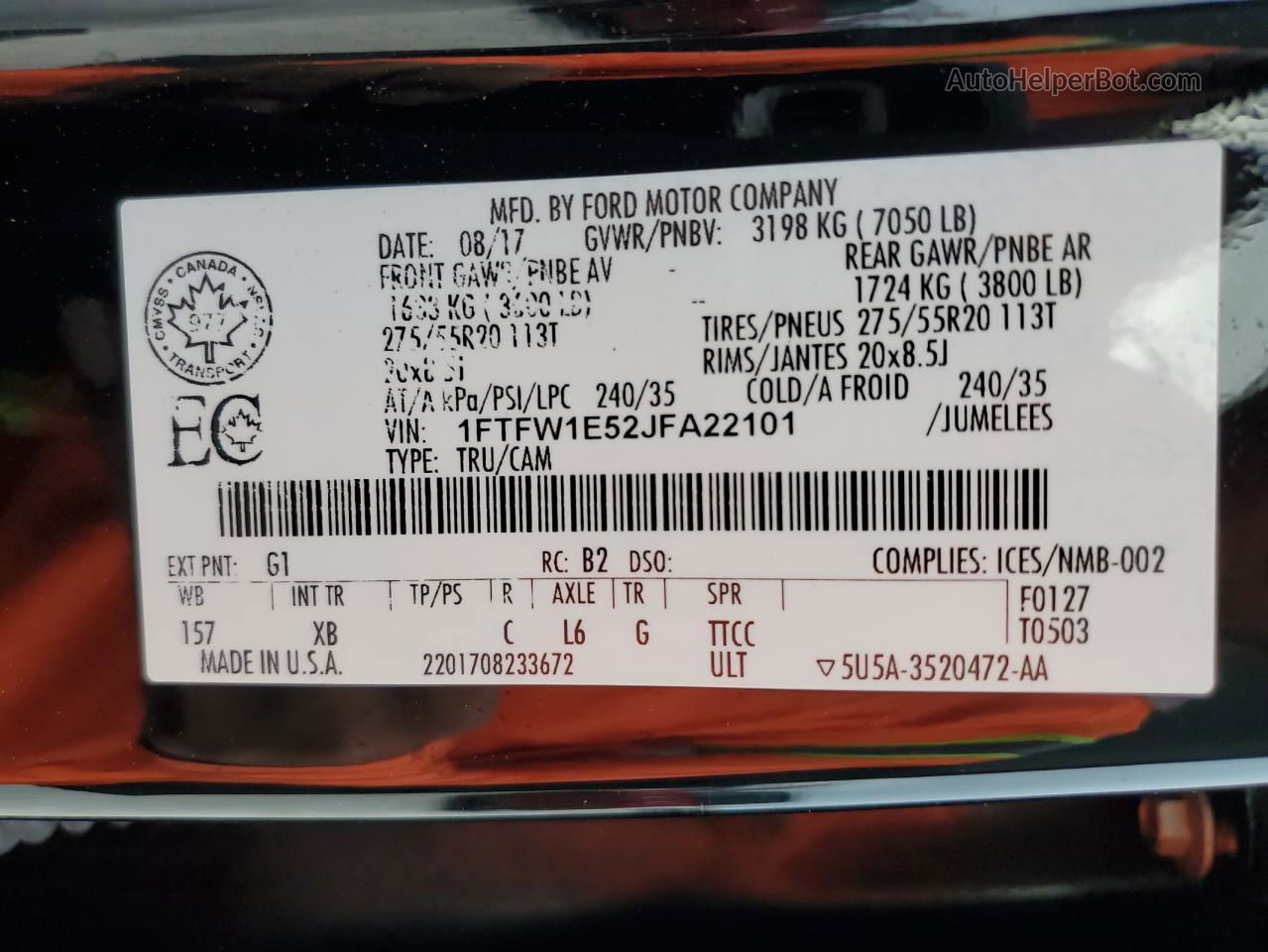 2018 Ford F150 Supercrew Black vin: 1FTFW1E52JFA22101