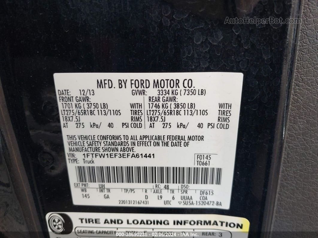 2014 Ford F-150 Xlt Black vin: 1FTFW1EF3EFA61441