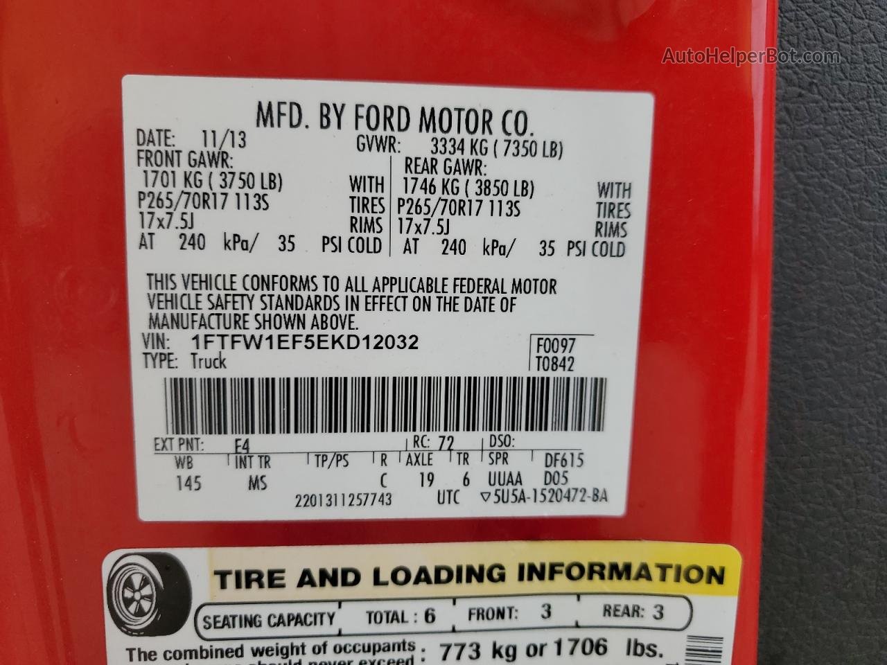 2014 Ford F150 Supercrew Red vin: 1FTFW1EF5EKD12032