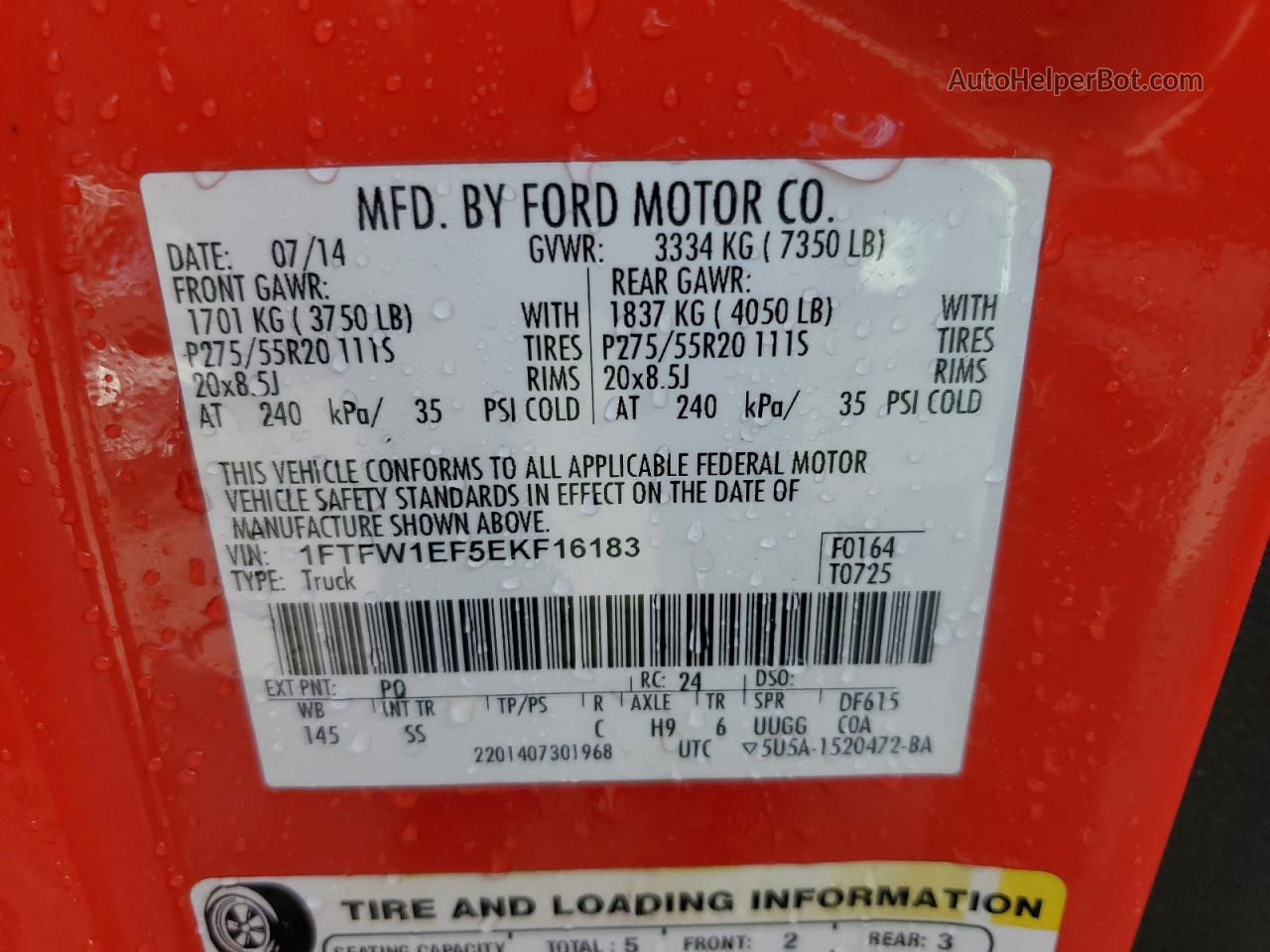 2014 Ford F150 Supercrew Red vin: 1FTFW1EF5EKF16183