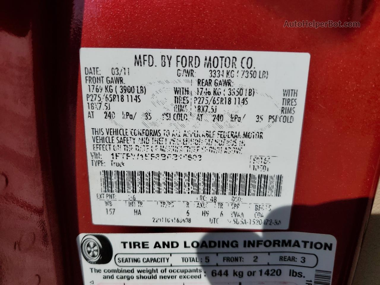 2011 Ford F150 Supercrew Красный vin: 1FTFW1EF6BFB15603