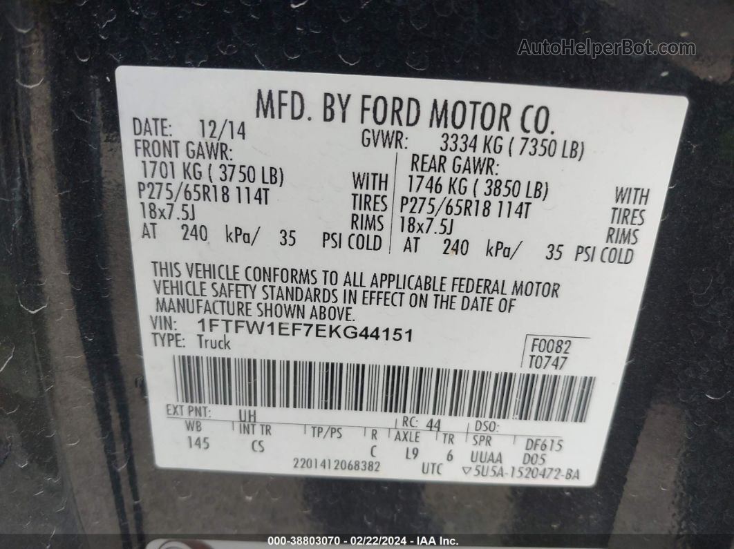 2014 Ford F-150 Stx Black vin: 1FTFW1EF7EKG44151
