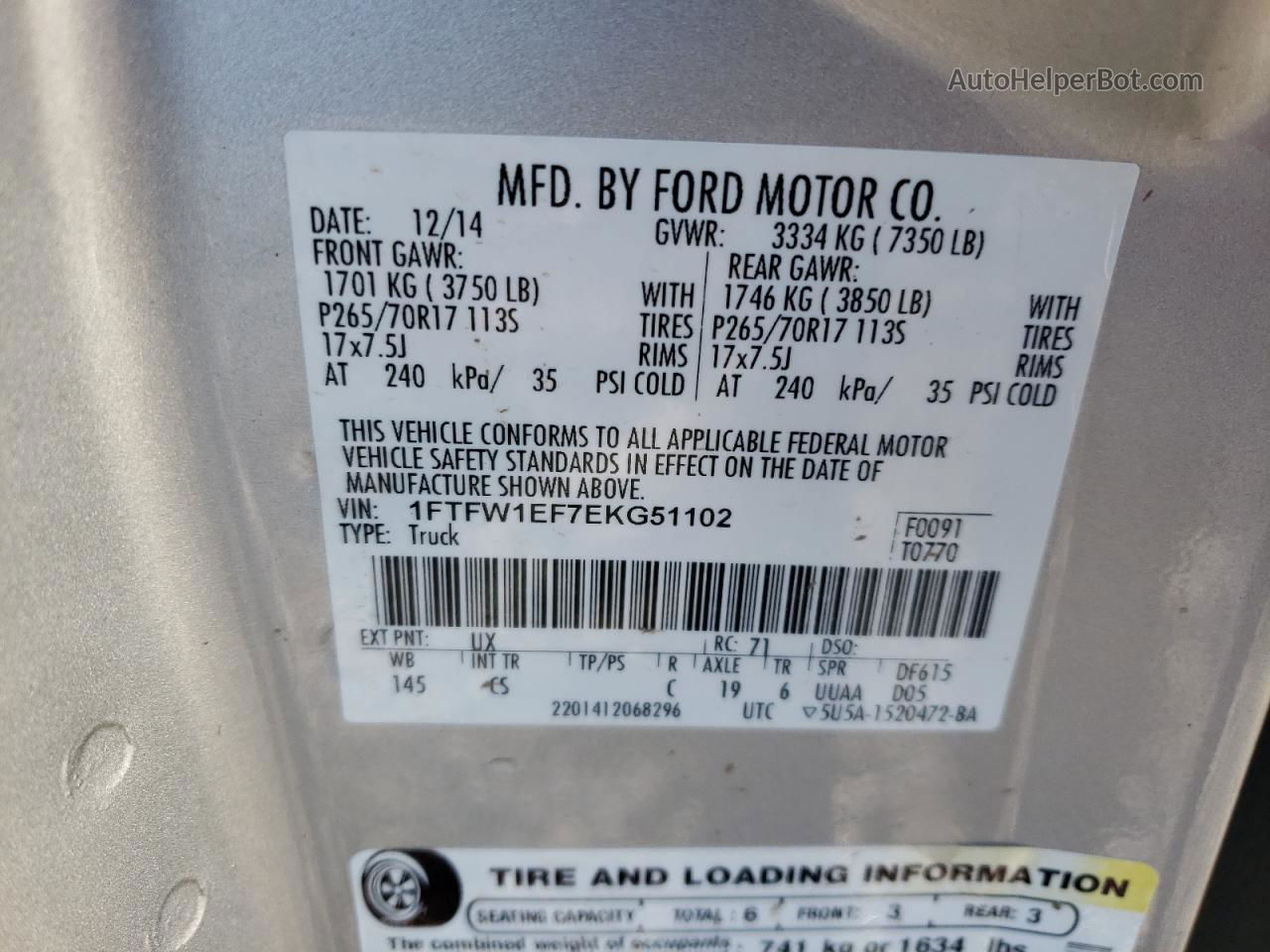 2014 Ford F150 Supercrew Silver vin: 1FTFW1EF7EKG51102