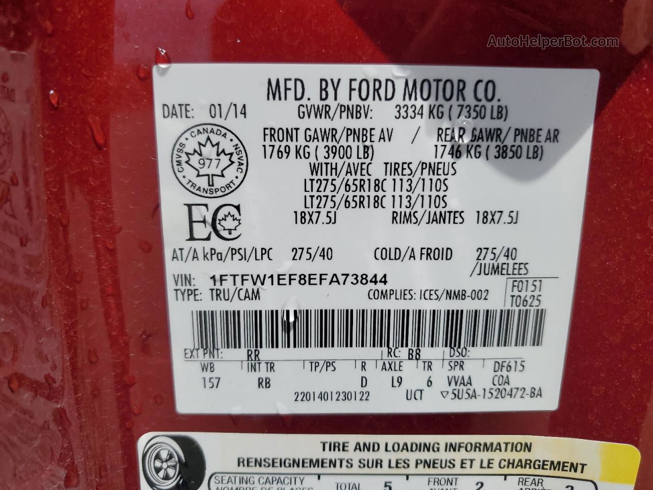 2014 Ford F150 Supercrew Red vin: 1FTFW1EF8EFA73844