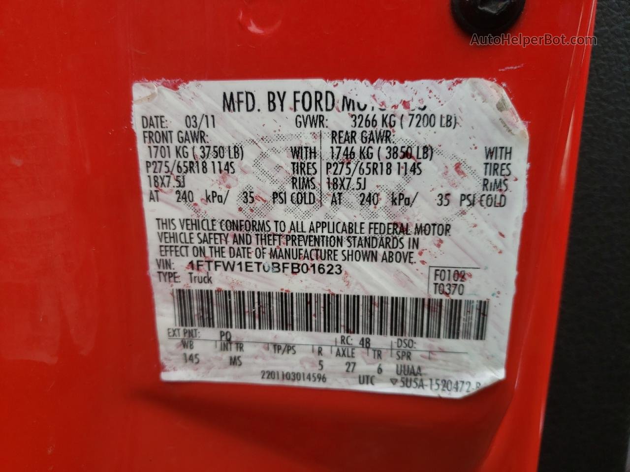 2011 Ford F150 Supercrew Красный vin: 1FTFW1ET0BFB01623