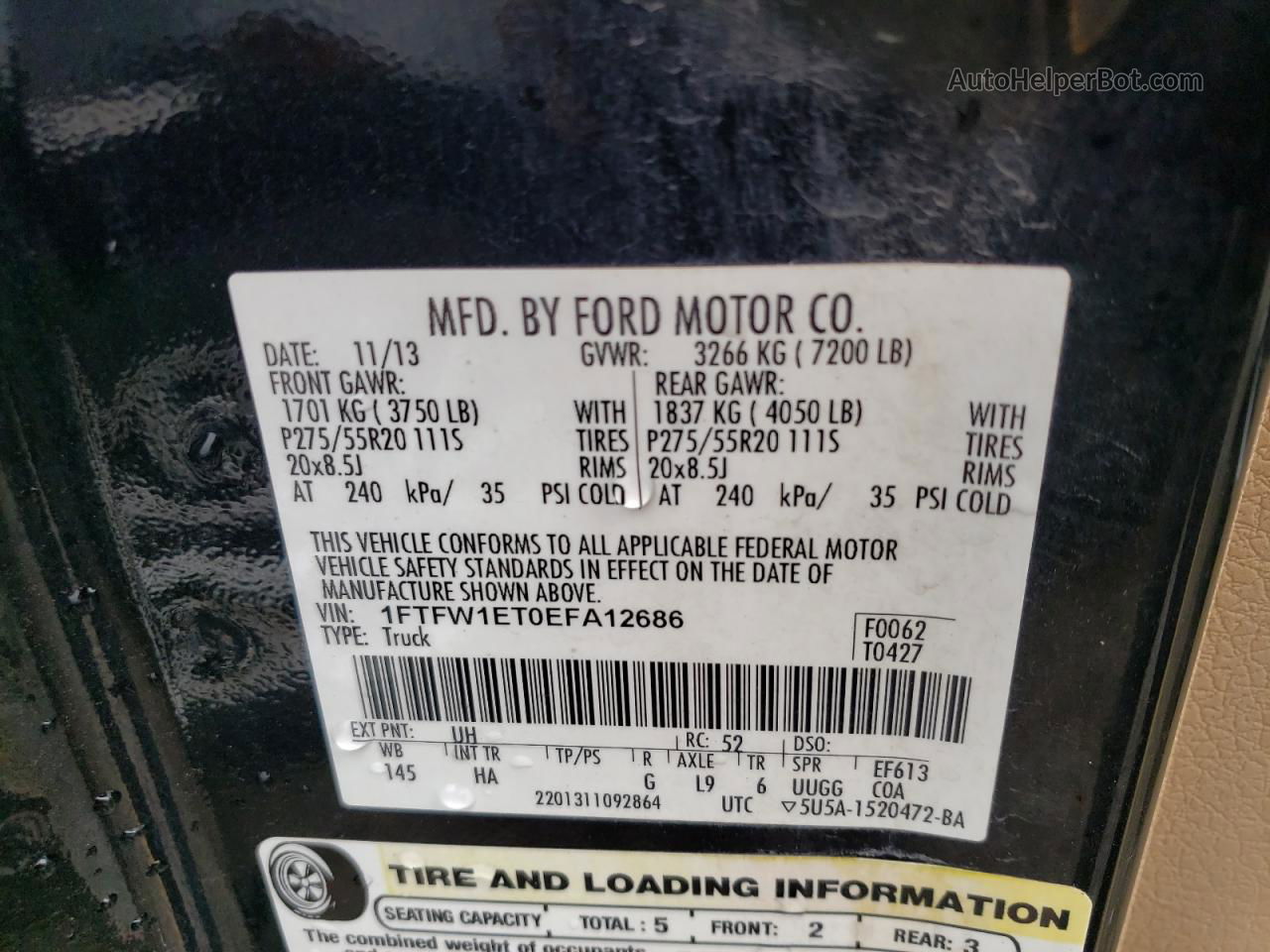2014 Ford F150 Supercrew Черный vin: 1FTFW1ET0EFA12686
