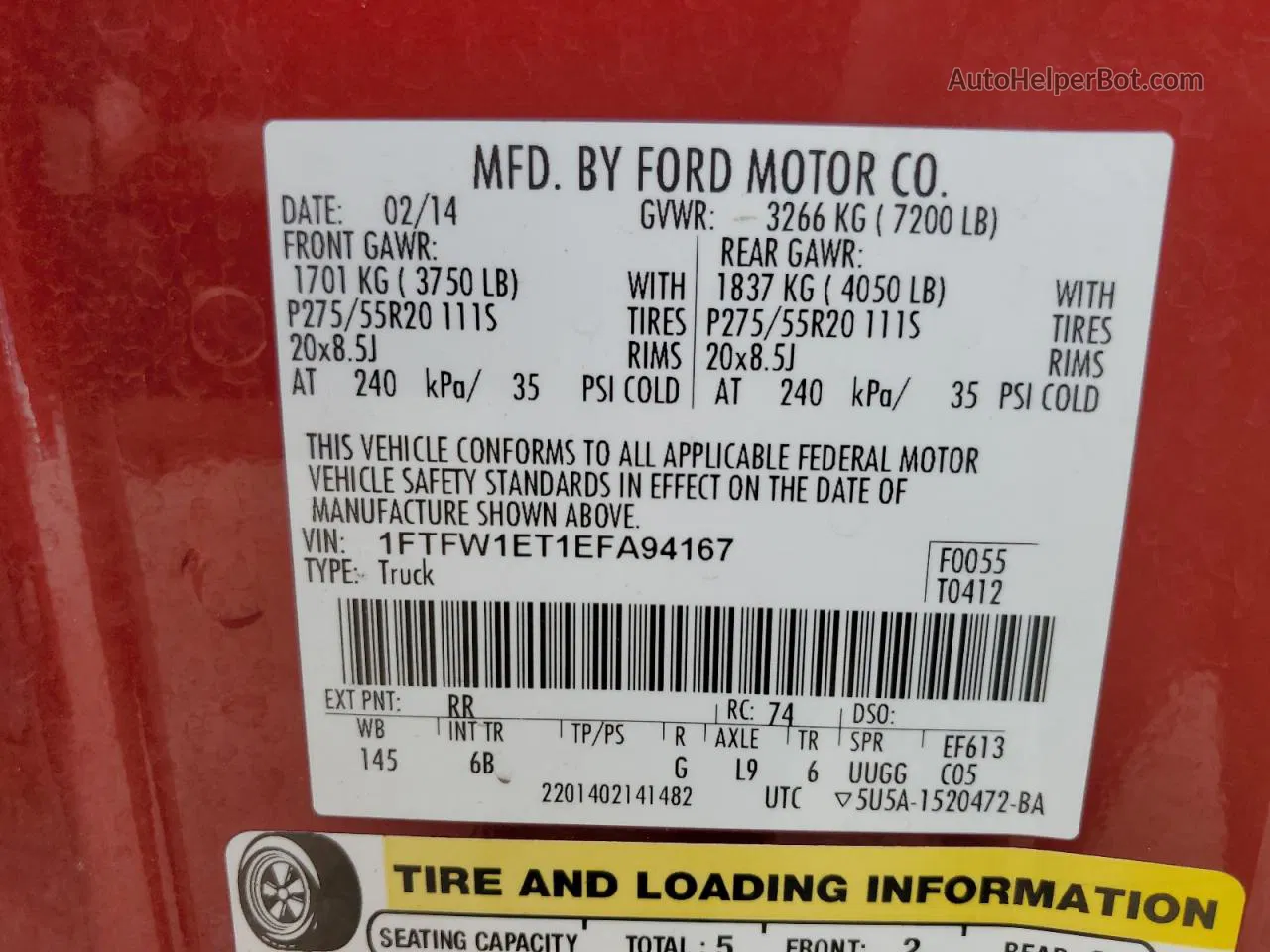 2014 Ford F150 Supercrew Red vin: 1FTFW1ET1EFA94167