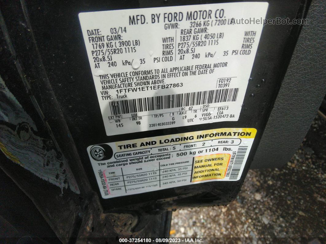 2014 Ford F-150 Xl/xlt/fx4/lariat Black vin: 1FTFW1ET1EFB27863