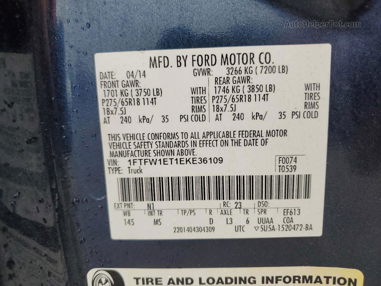 2014 Ford F150 Supercrew Blue vin: 1FTFW1ET1EKE36109