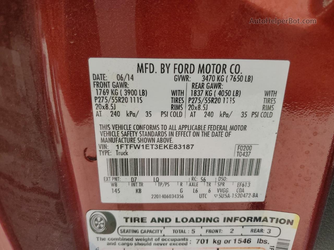 2014 Ford F150 Supercrew Red vin: 1FTFW1ET3EKE83187