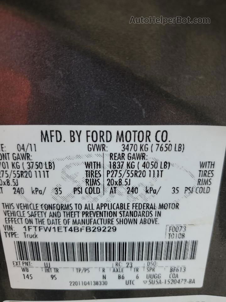 2011 Ford F150 Supercrew Серый vin: 1FTFW1ET4BFB29229