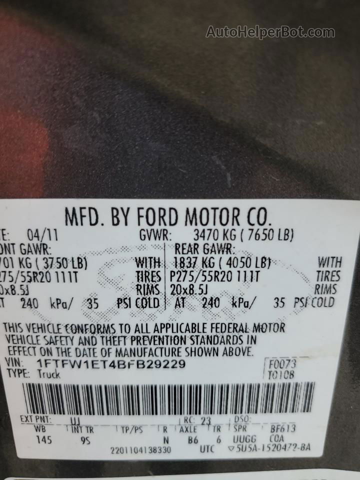 2011 Ford F150 Supercrew Gray vin: 1FTFW1ET4BFB29229