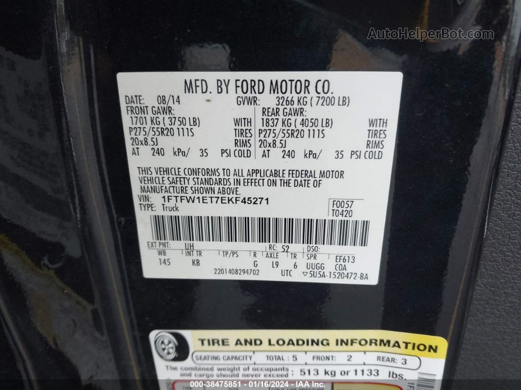 2014 Ford F-150 King Ranch Black vin: 1FTFW1ET7EKF45271