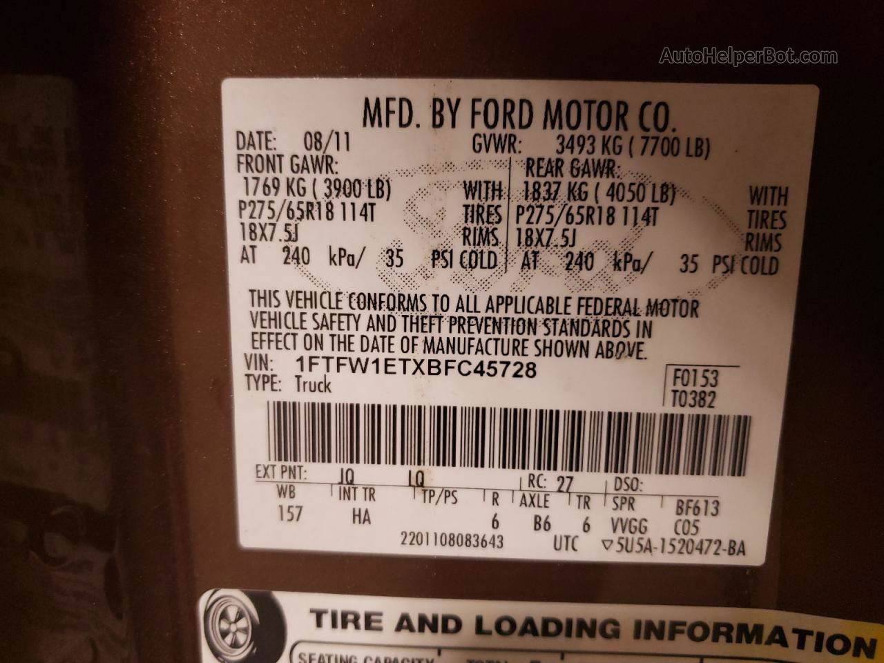 2011 Ford F150 Supercrew Brown vin: 1FTFW1ETXBFC45728