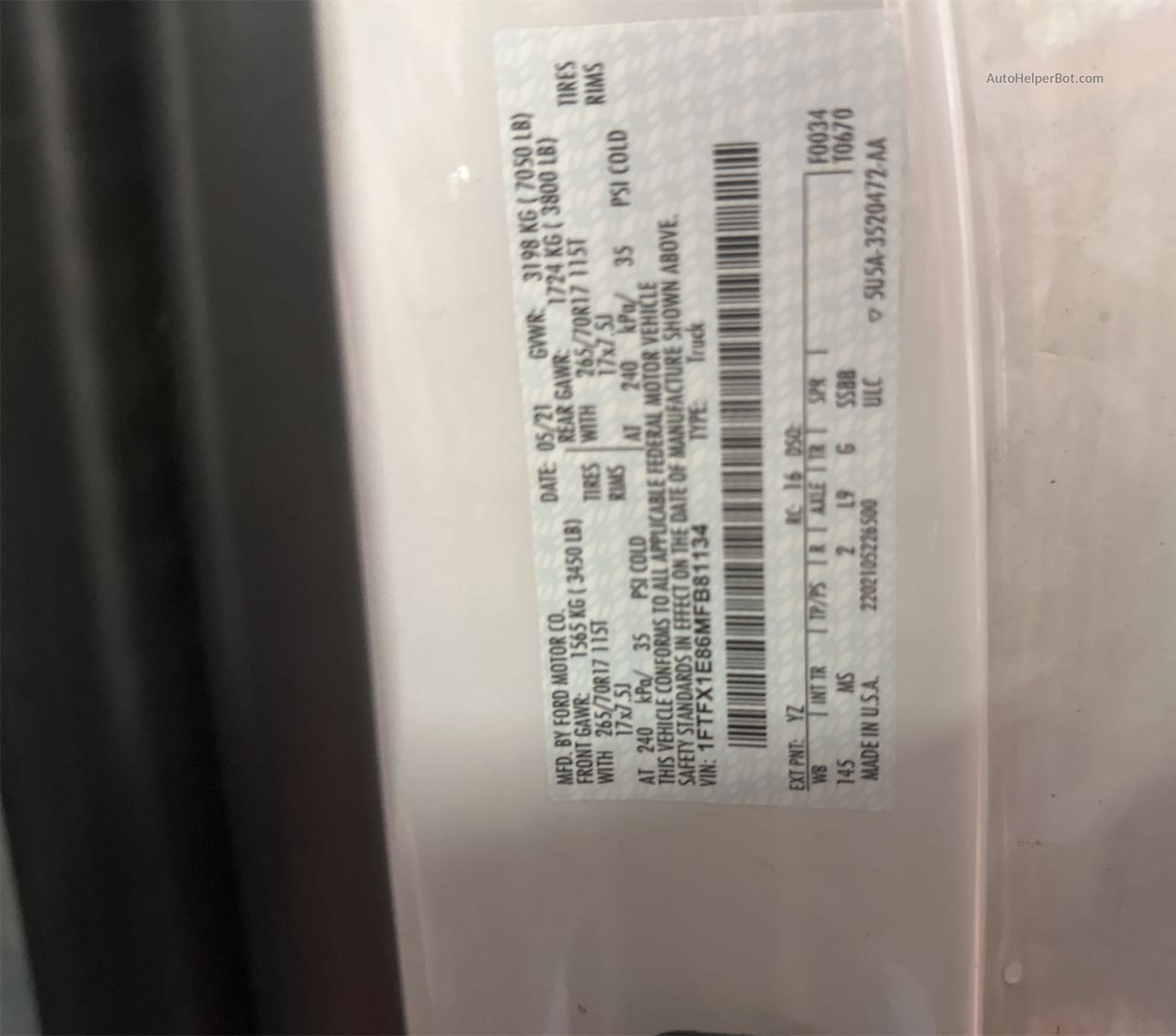 2021 Ford F150 Super Cab vin: 1FTFX1E86MFB81134
